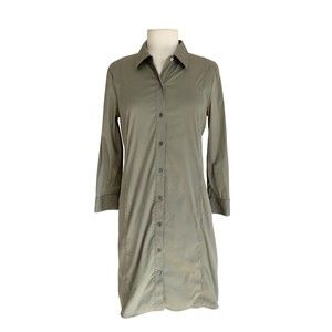 Theory Womens Medium 10 Button Front Dress Shirt Dress Army Green Long Sleeved